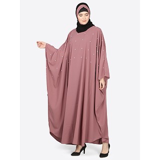 Pearl beaded Kaftan abaya- Mauve color